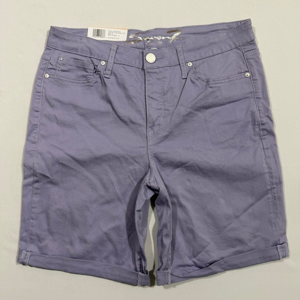 Seven7 Sunset Bermuda Shorts Women 12 Purple Heirloom Lilac Cuffed Stretch Denim